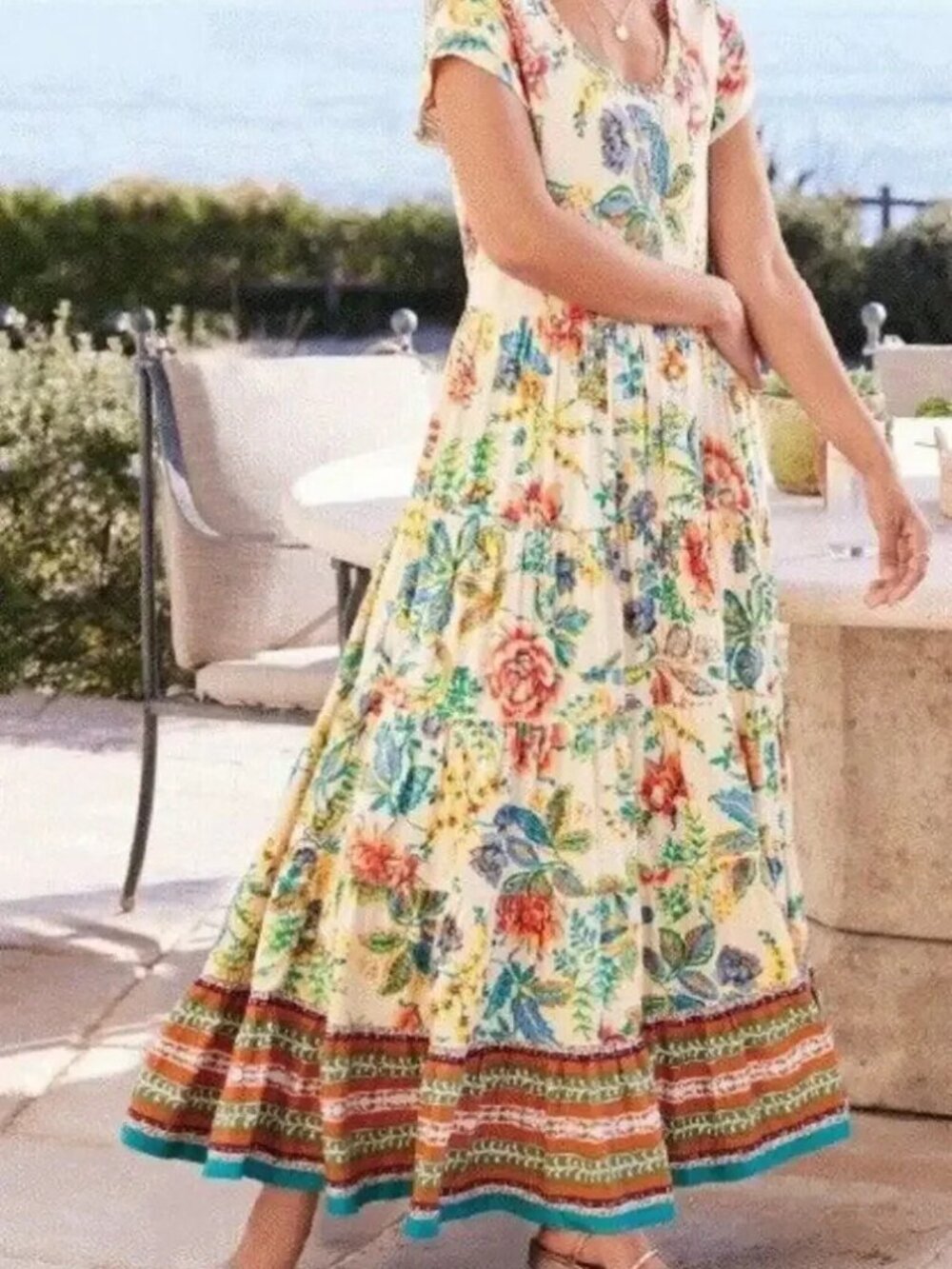 Soft Surroundings Women's Kara Floral Yellow Blue Purple Print Dress Size XS